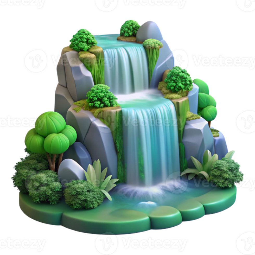 beautiful minimalist A cascading waterfall surrounded by lush greenery, long exposure photography, romanticism style exclusive png