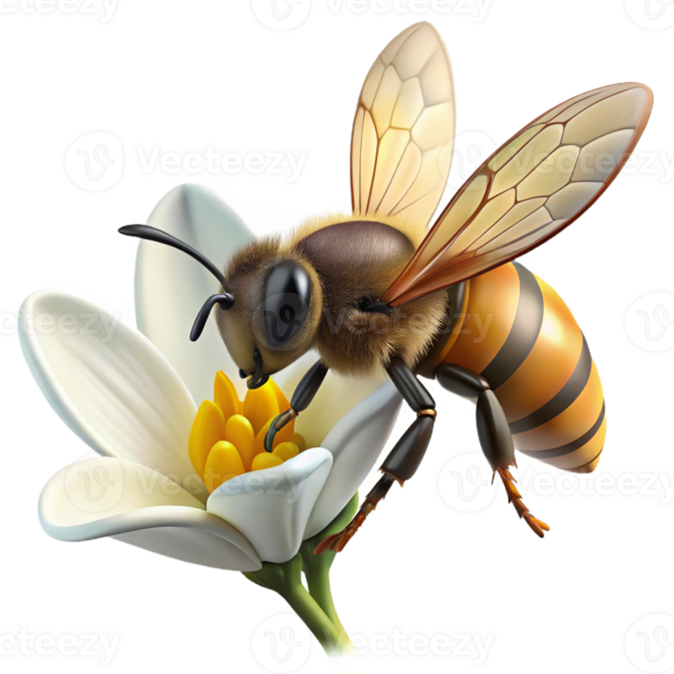 serene contemporary A close-up of a bee collecting pollen from a flower, macro photography, natural lighting premium png