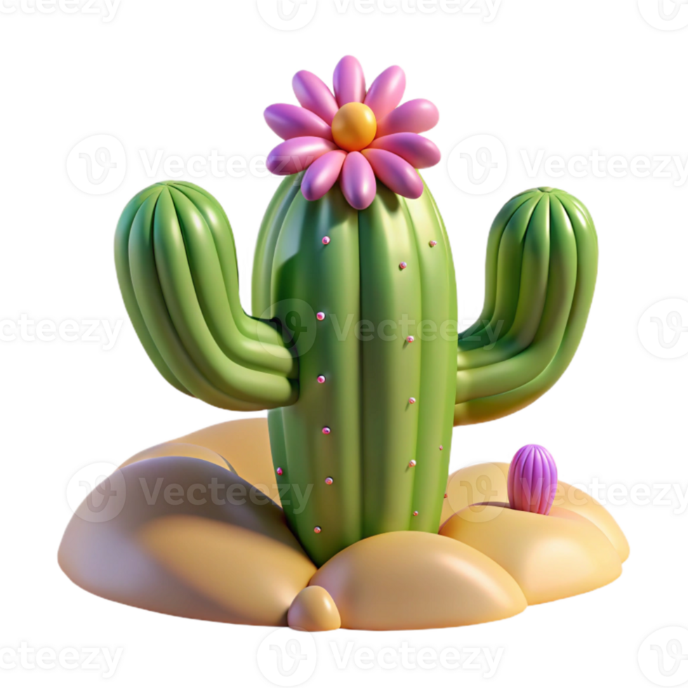 wonderful rustic A cactus in bloom, desert landscape, harsh sunlight original png