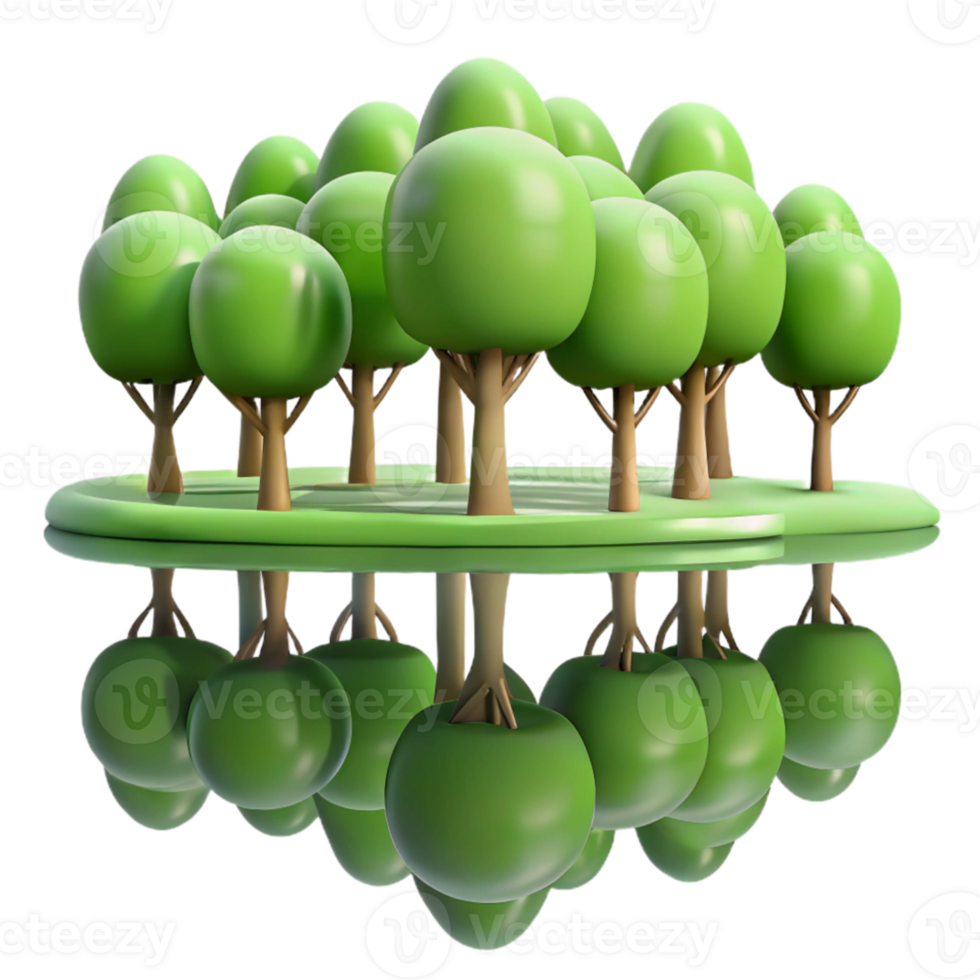 impressive traditional A group of trees reflected in a still lake, mirrored image, soft lighting detailed png