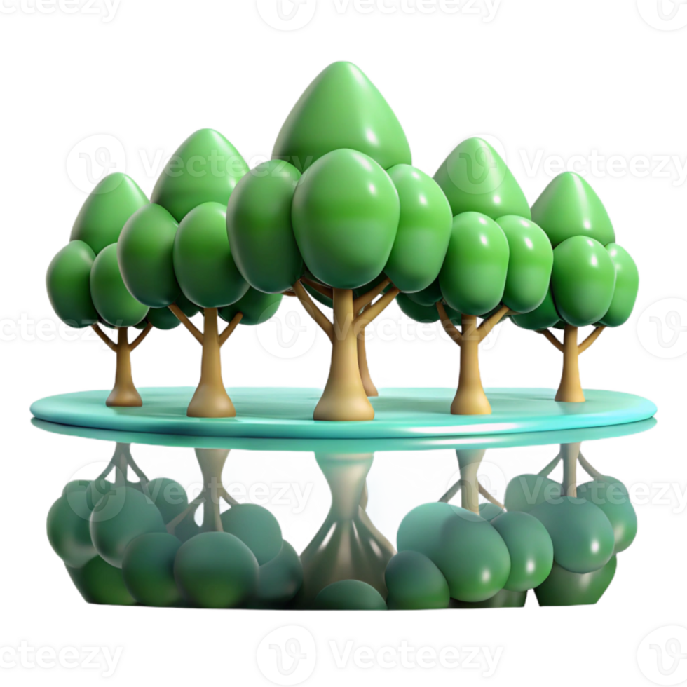 stunning abstract A group of trees reflected in a still lake, mirrored image, soft lighting genuine png