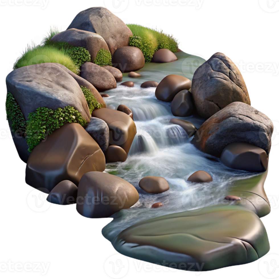 dramatic traditional A babbling brook flowing over rocks, long exposure photography, natural lighting exclusive png