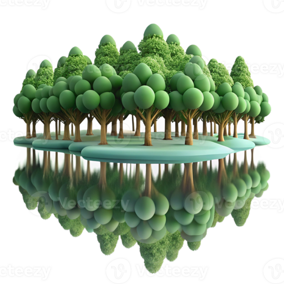 dramatic abstract A group of trees reflected in a still lake, mirrored image, soft lighting genuine png