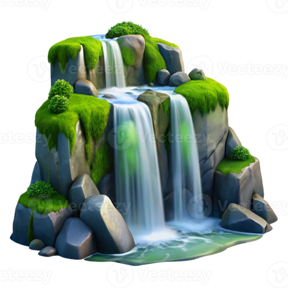 stunning rustic A cascading waterfall flowing over smooth, moss-covered rocks, long exposure photography, serene atmosphere high resolution png