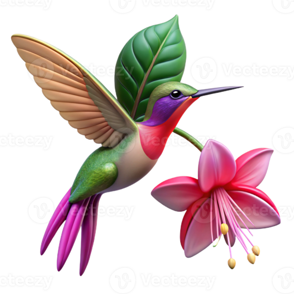 magnificent traditional A hummingbird hovering near a vibrant fuchsia flower, delicate details, nature photography style 4K png