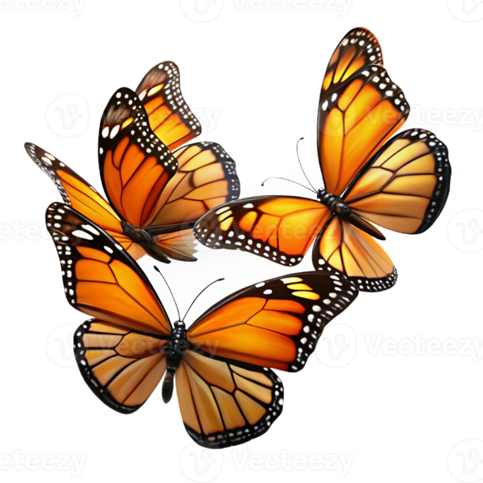 wonderful rustic A group of Monarch butterflies migrating, sunlit wings, vibrant colors, nature documentary style original png