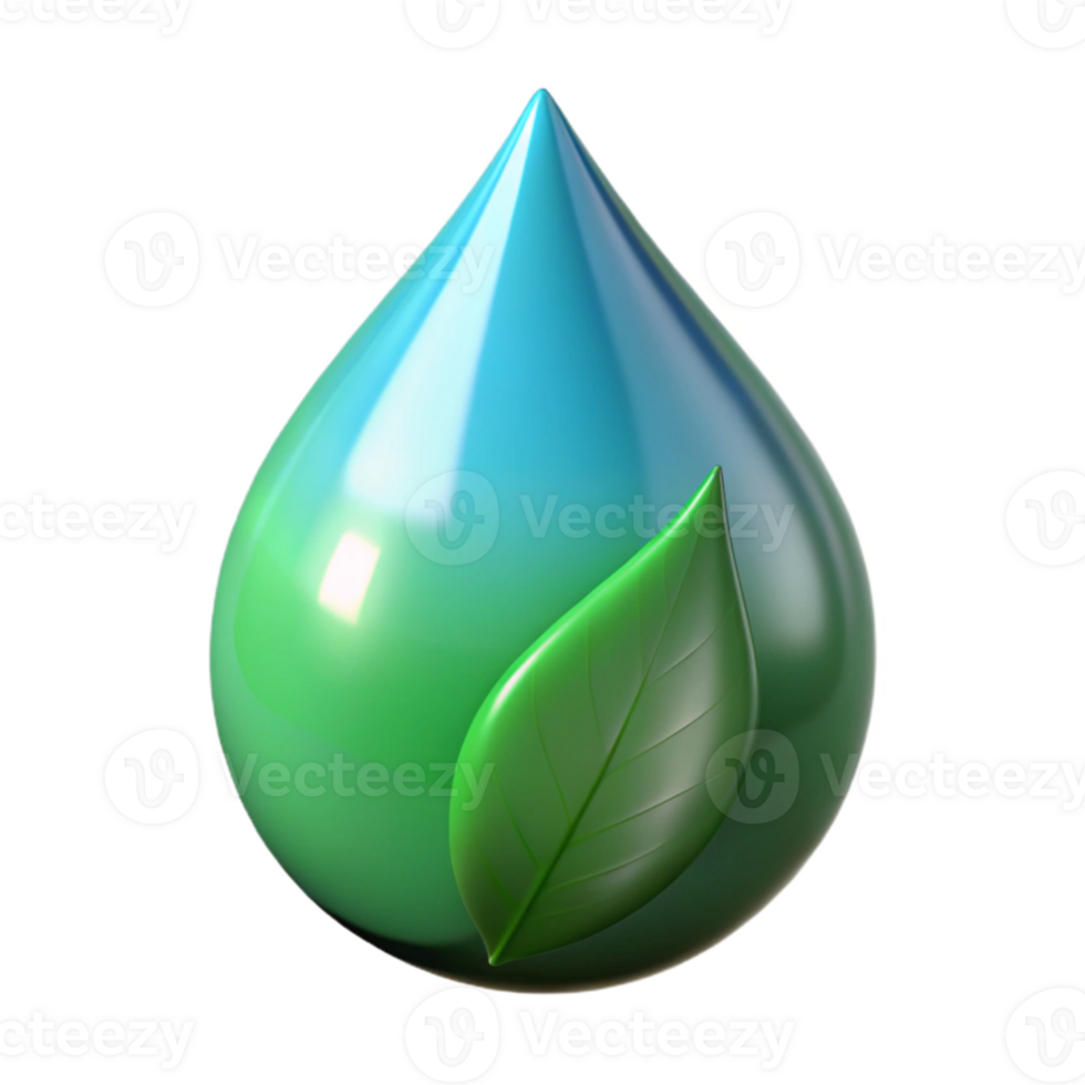 serene abstract A single perfect raindrop on a green leaf, reflecting the surrounding environment, macro photography authentic png