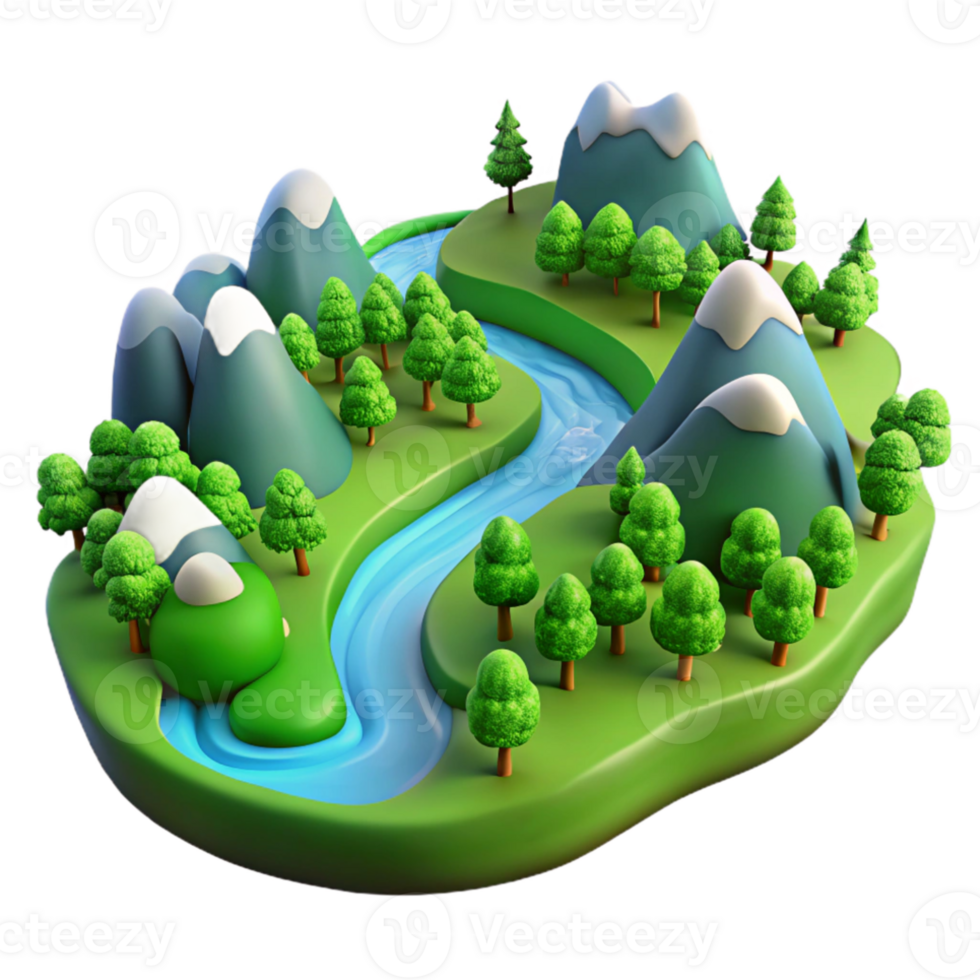 magnificent vintage A winding river cutting through a lush green valley, aerial photography, vibrant landscape premium png