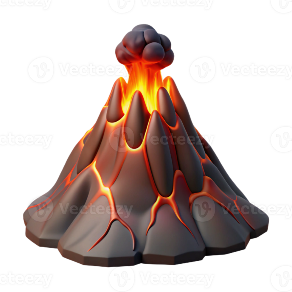 beautiful minimalist A volcanic eruption with glowing lava flowing down the slopes, dramatic lighting, powerful imagery genuine png