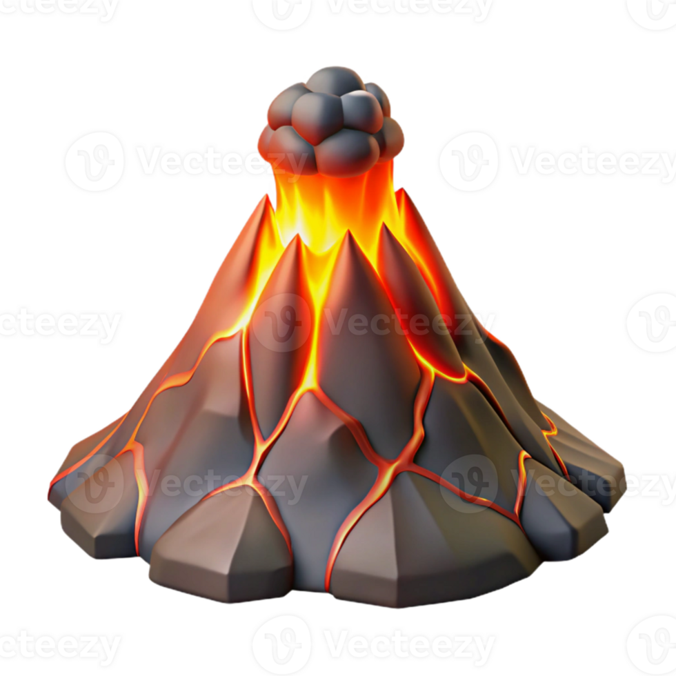 serene contemporary A volcanic eruption with glowing lava flowing down the slopes, dramatic lighting, powerful imagery premium png