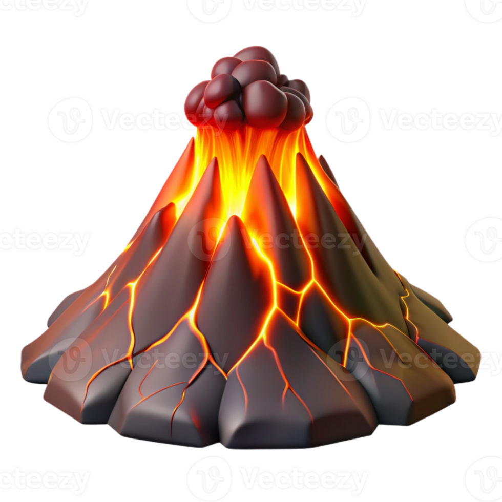 vibrant rustic A volcanic eruption with glowing lava flowing down the slopes, dramatic lighting, powerful imagery premium png