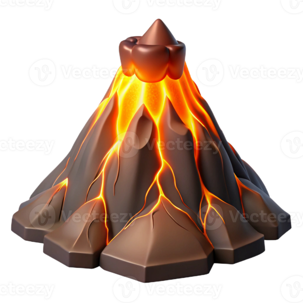 beautiful artistic A volcanic eruption with glowing lava flowing down the slopes, dramatic lighting, powerful imagery authentic png