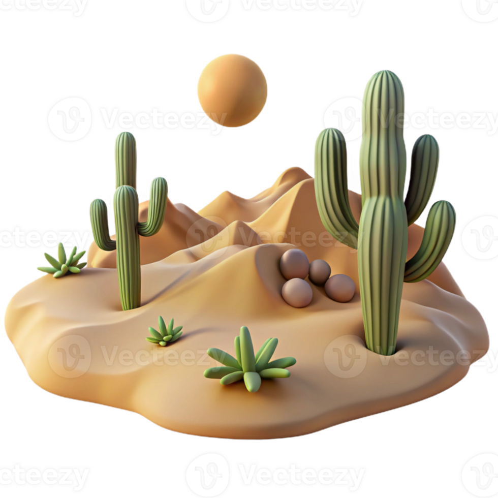 elegant creative A desert landscape with sand dunes and cacti, harsh sunlight, minimalist photography high quality png