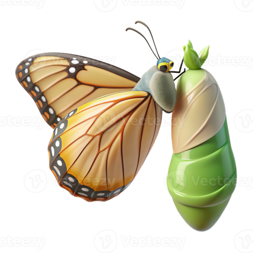 serene vintage A close-up of a butterfly emerging from its chrysalis, transformative imagery, nature documentary style professional png