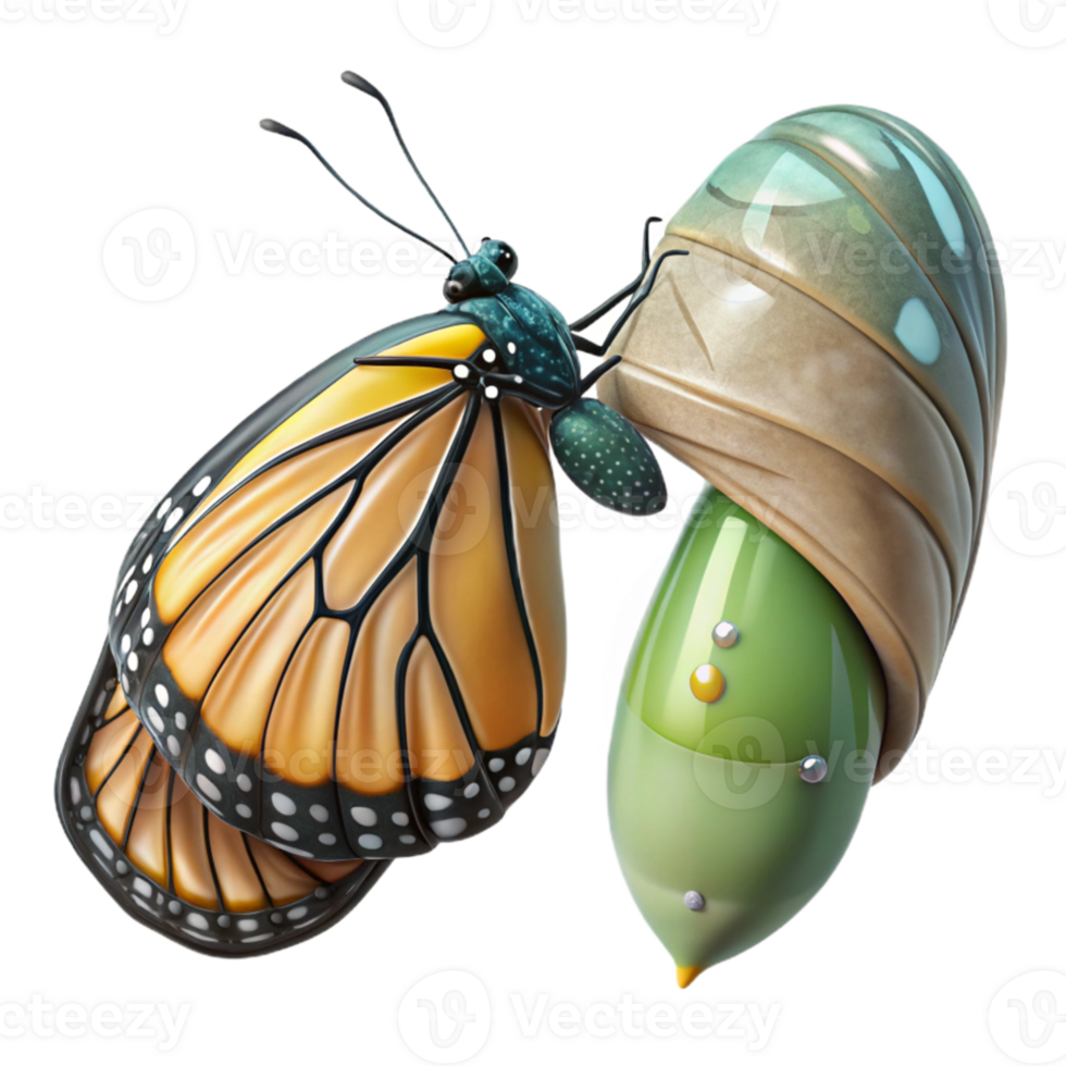 serene vintage A close-up of a butterfly emerging from its chrysalis, transformative imagery, nature documentary style genuine png