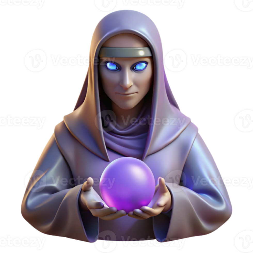 vibrant minimalist A mysterious oracle with veiled eyes, holding a mystical orb, bathed in the ethereal glow of prophecy. Fantasy art, symbolic style professional png