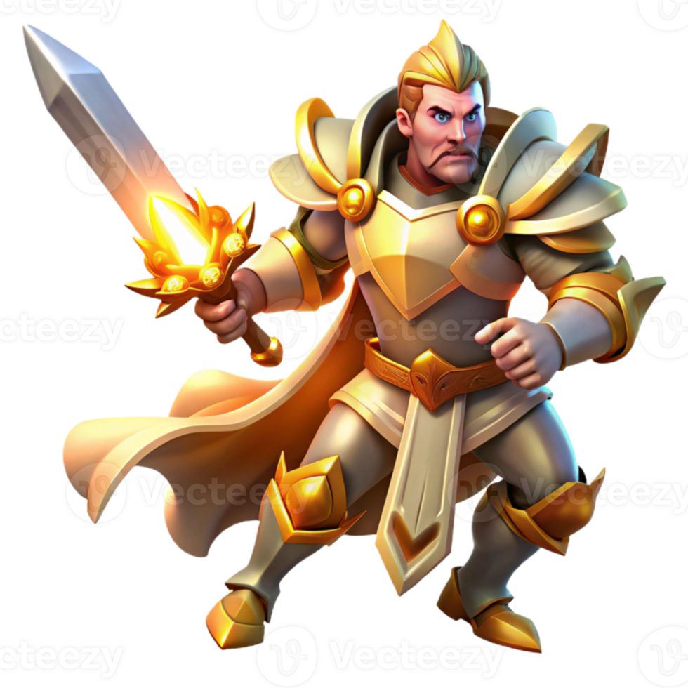 stunning vintage A valiant paladin with a holy sword, battling a demonic horde, illuminated by the divine light of his weapon. Epic fantasy, dynamic lighting premium png