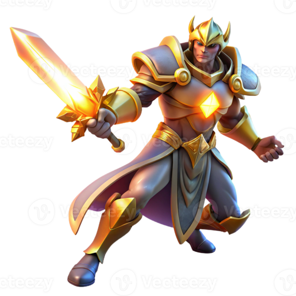 extraordinary modern A valiant paladin with a holy sword, battling a demonic horde, illuminated by the divine light of his weapon. Epic fantasy, dynamic lighting high resolution png