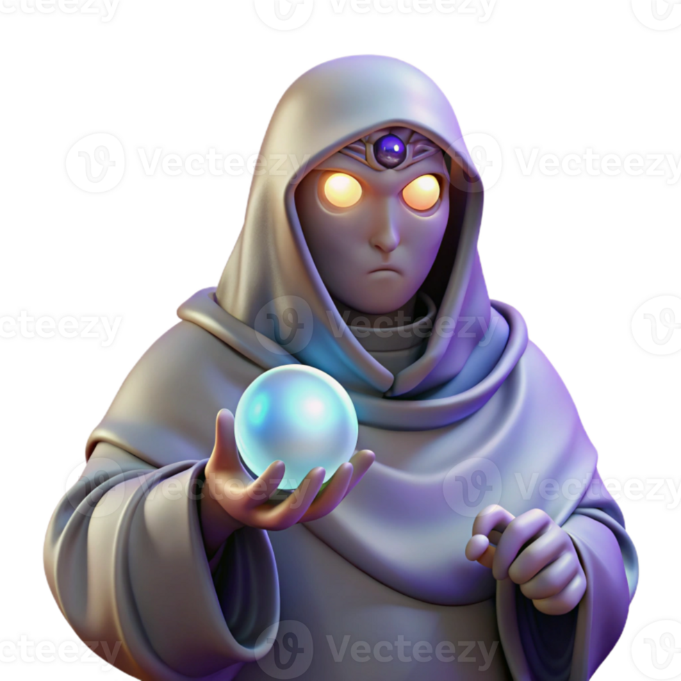wonderful modern A mysterious oracle with veiled eyes, holding a mystical orb, bathed in the ethereal glow of prophecy. Fantasy art, symbolic style high resolution png