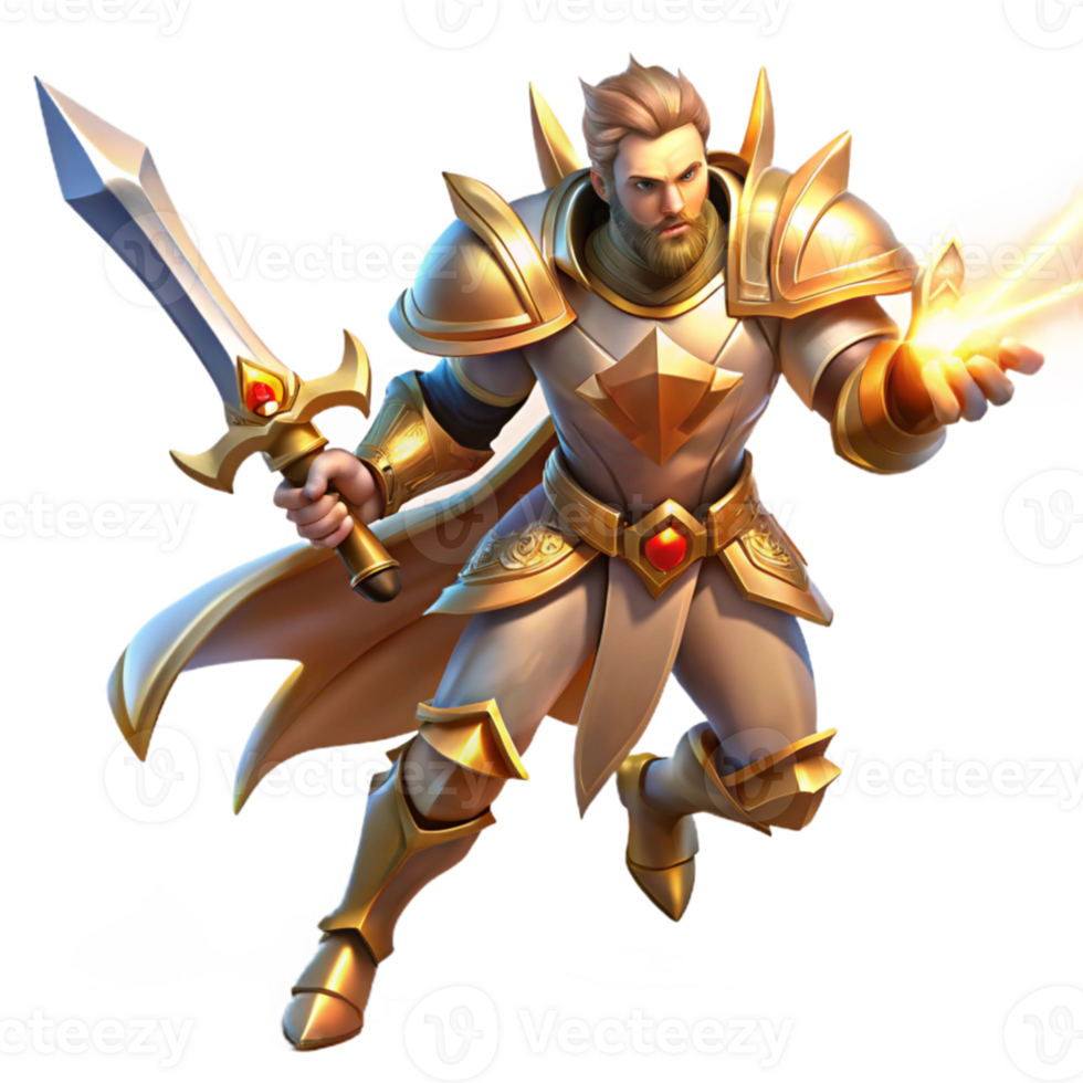 beautiful contemporary A valiant paladin with a holy sword, battling a demonic horde, illuminated by the divine light of his weapon. Epic fantasy, dynamic lighting authentic png