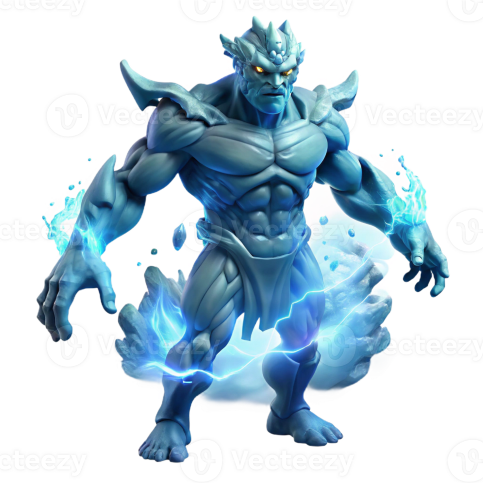 magnificent modern A powerful elemental with body made of swirling water, controlling a raging storm, illuminated by flashes of lightning. Fantasy art, dynamic style premium png