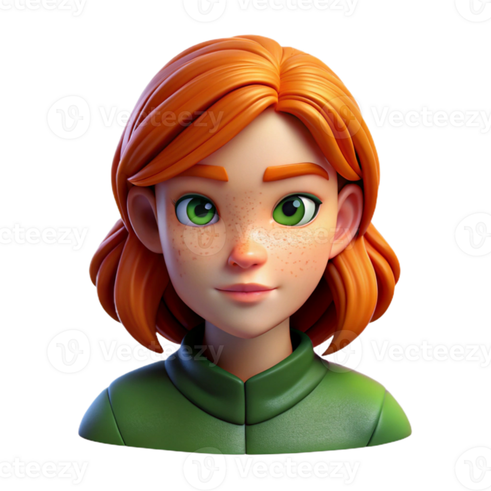 vibrant artistic Portrait of a melancholic young woman with fiery red hair, freckles, and emerald green eyes, lit by a single soft spotlight from above, Rembrandt lighting style high resolution png