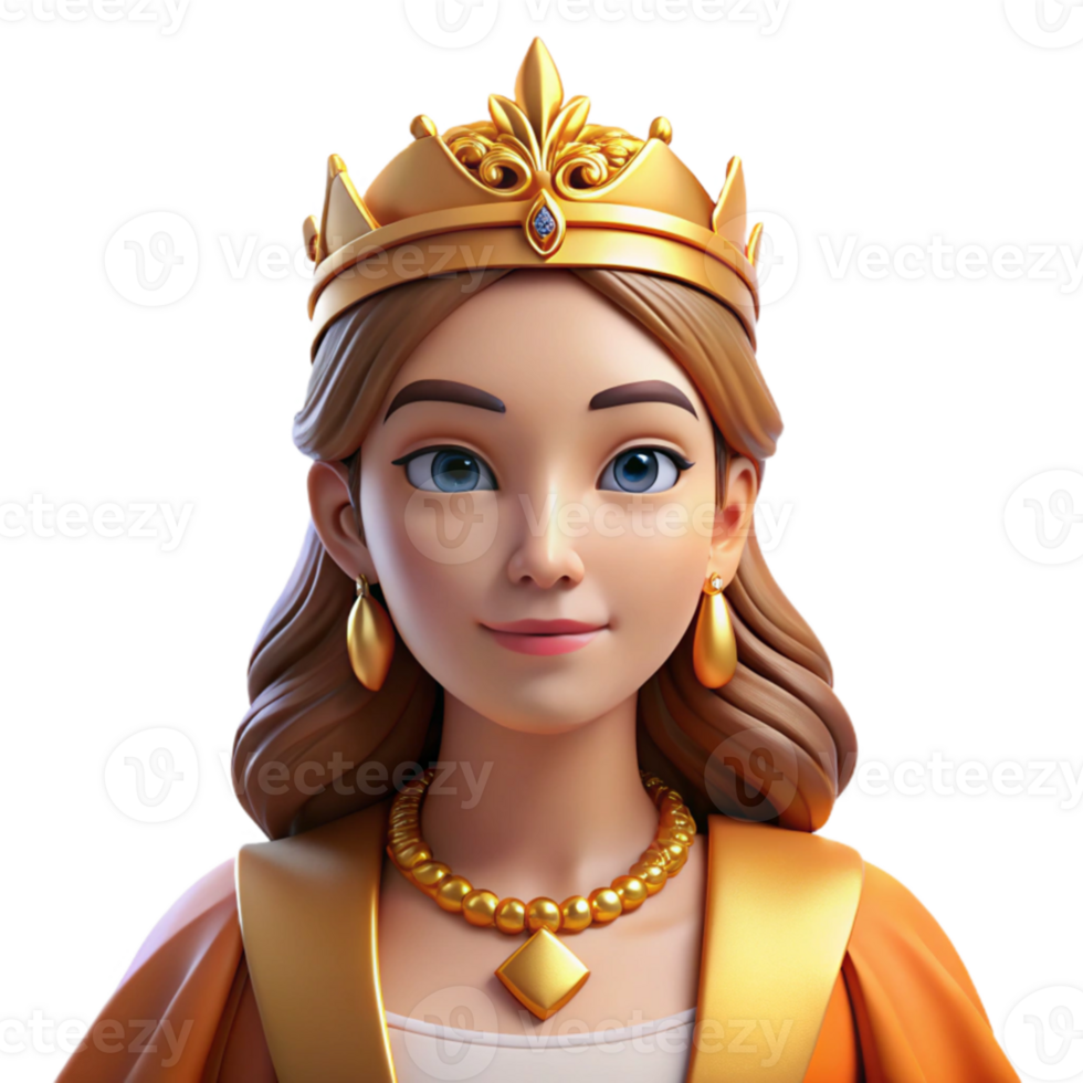 stunning rustic Portrait of a regal queen with a golden crown, flowing velvet robes, and a serene expression, lit by warm golden light, Renaissance painting style authentic png