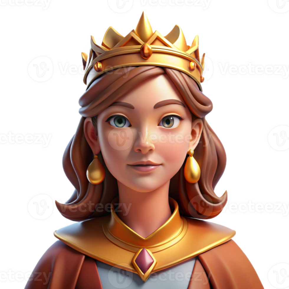 dramatic modern Portrait of a regal queen with a golden crown, flowing velvet robes, and a serene expression, lit by warm golden light, Renaissance painting style genuine png