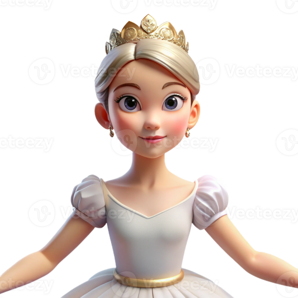 stunning classic Portrait of a graceful ballerina with a delicate tiara, a flowing white tutu, and a serene expression, lit by soft stage lighting, classical ballet style exclusive png
