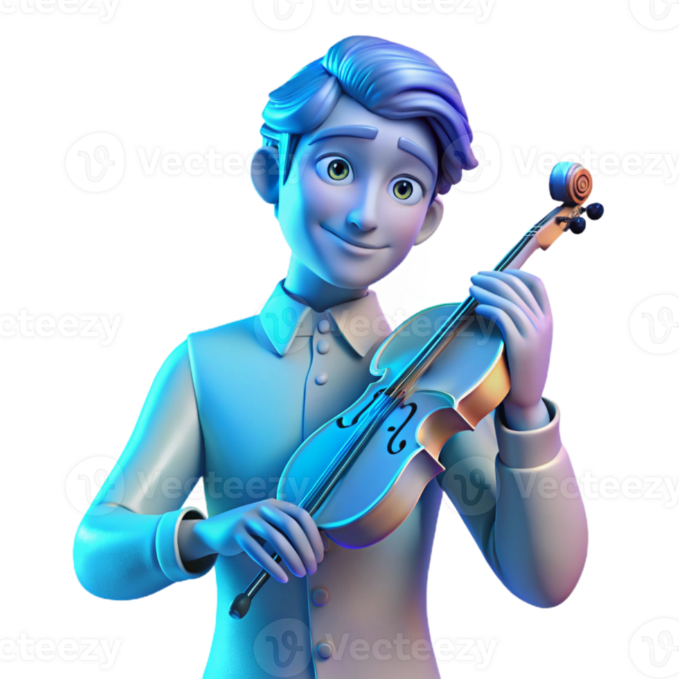 serene artistic Portrait of a musician holding a violin, soft blue lighting, Art Nouveau style 4K png