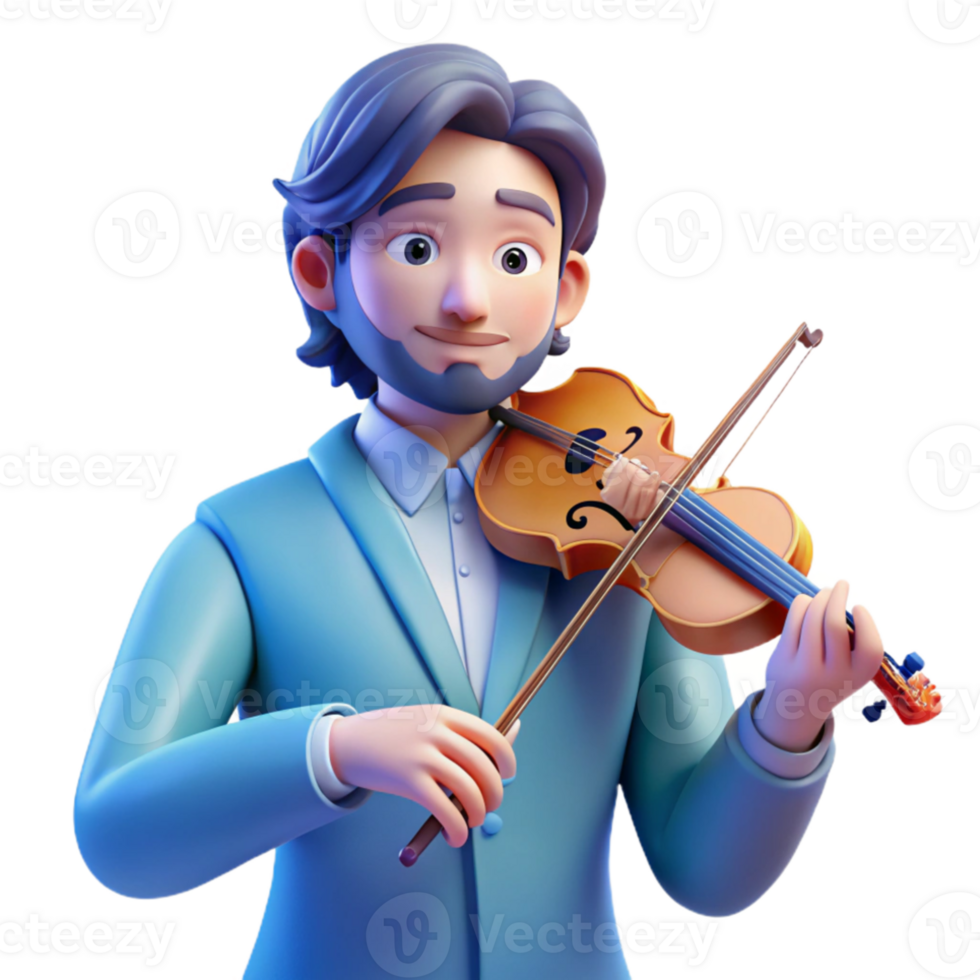 impressive creative Portrait of a musician holding a violin, soft blue lighting, Art Nouveau style original png