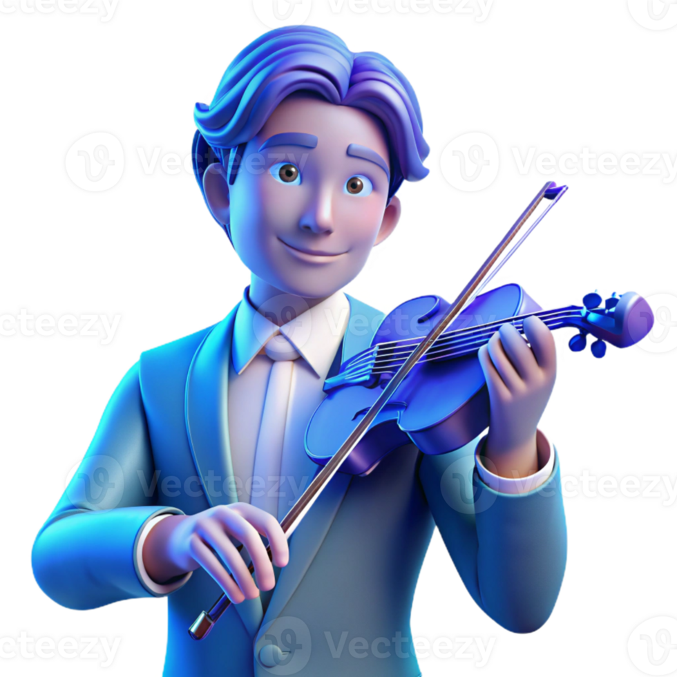 wonderful creative Portrait of a musician holding a violin, soft blue lighting, Art Nouveau style genuine png
