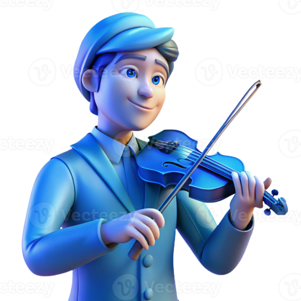 impressive artistic Portrait of a musician holding a violin, soft blue lighting, Art Nouveau style detailed png