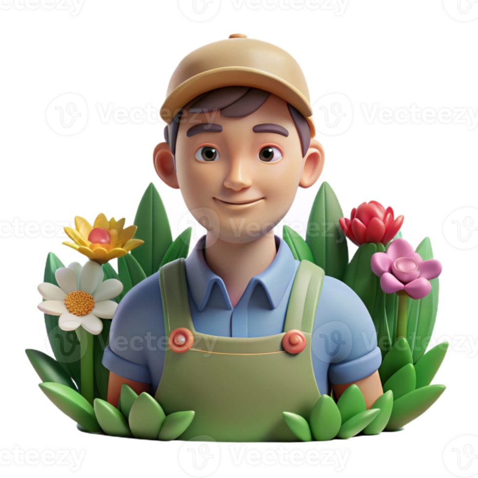 magnificent rustic Portrait of a gardener surrounded by flowers, soft natural light, botanical illustration style exclusive png