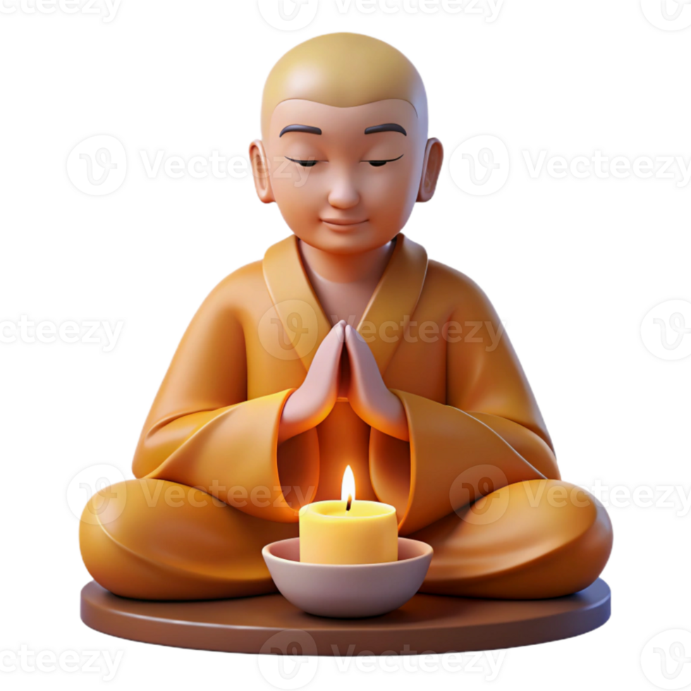 wonderful creative Portrait of a serene monk in meditation, soft candlelight, spiritual art style high resolution png
