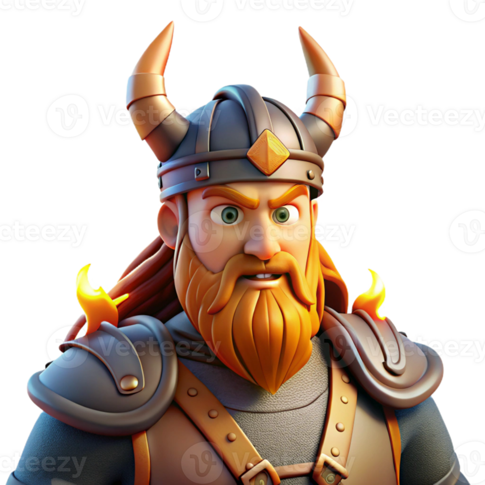 dramatic rustic Portrait of a fierce Viking warrior with braided beard and horned helmet, dramatic torchlight, historical art style professional png