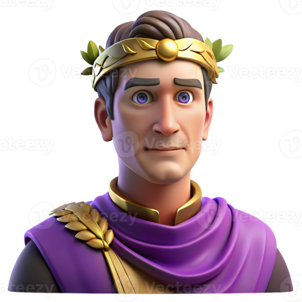 vibrant creative Portrait of a Roman emperor with laurel wreath and imperial purple robes, dramatic sunlight, historical art style genuine png