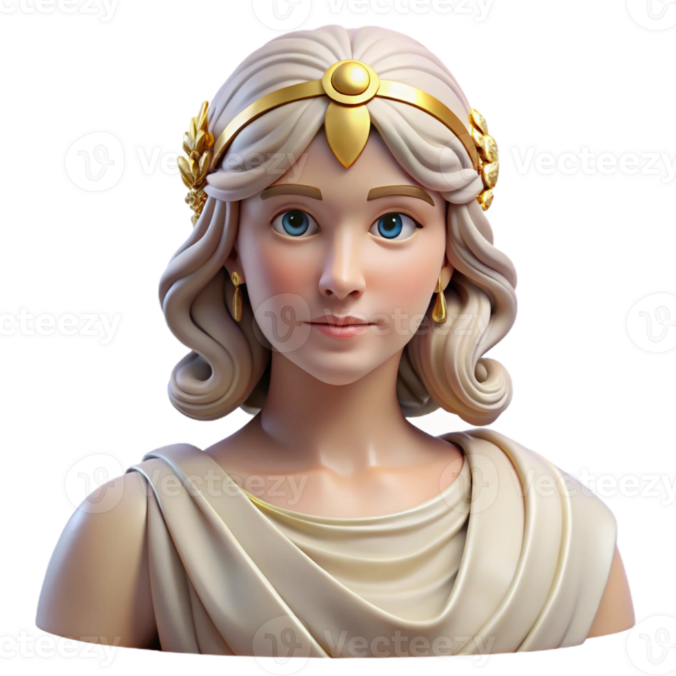 stunning creative Portrait of a Greek goddess with flowing robes and a serene expression, soft sunlight, classical art style authentic png