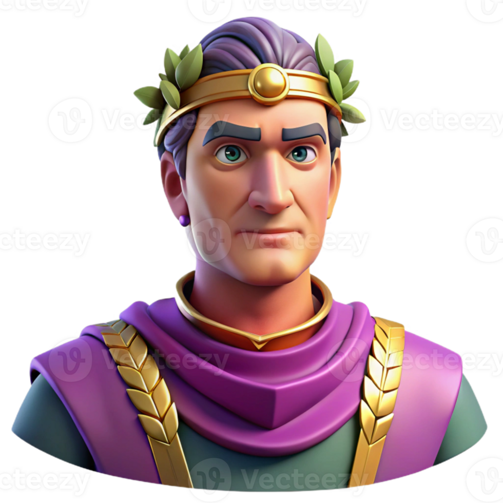 dramatic vintage Portrait of a Roman emperor with laurel wreath and imperial purple robes, dramatic sunlight, historical art style detailed png