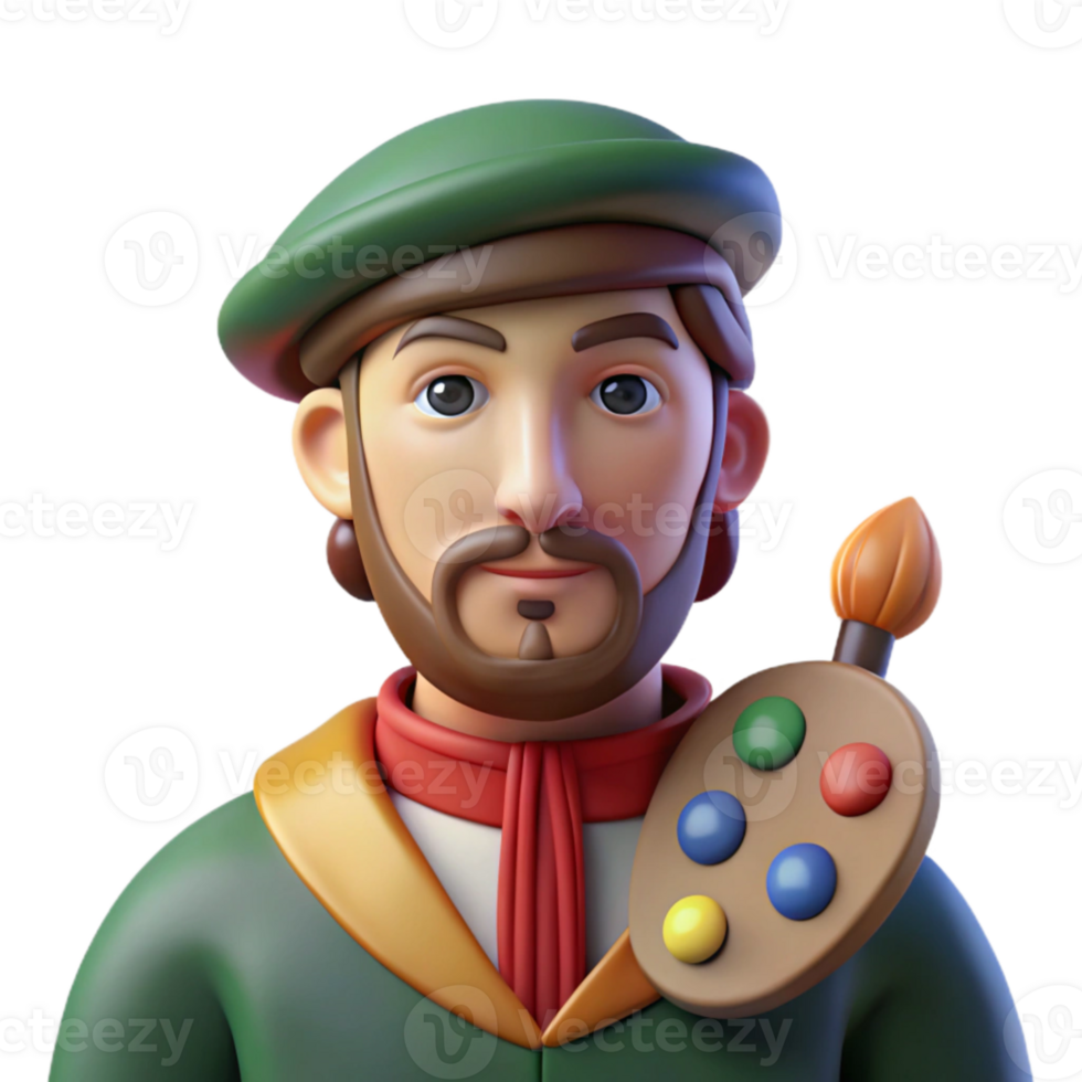 magnificent classic Portrait of a Renaissance artist with paintbrush and palette, soft studio light, Renaissance art style high quality png