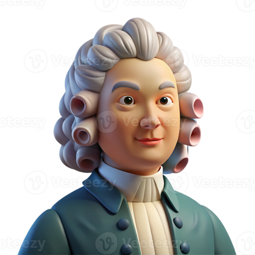 serene classic Portrait of a Baroque composer with powdered wig and elegant clothing, dramatic candlelight, Baroque art style genuine png
