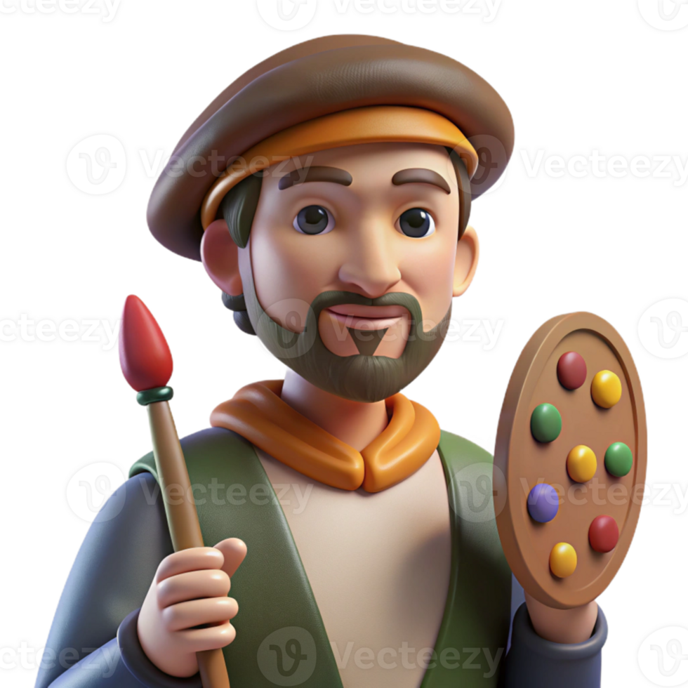 dramatic traditional Portrait of a Renaissance artist with paintbrush and palette, soft studio light, Renaissance art style premium png