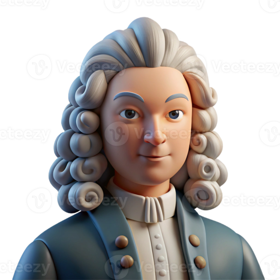 impressive traditional Portrait of a Baroque composer with powdered wig and elegant clothing, dramatic candlelight, Baroque art style original png