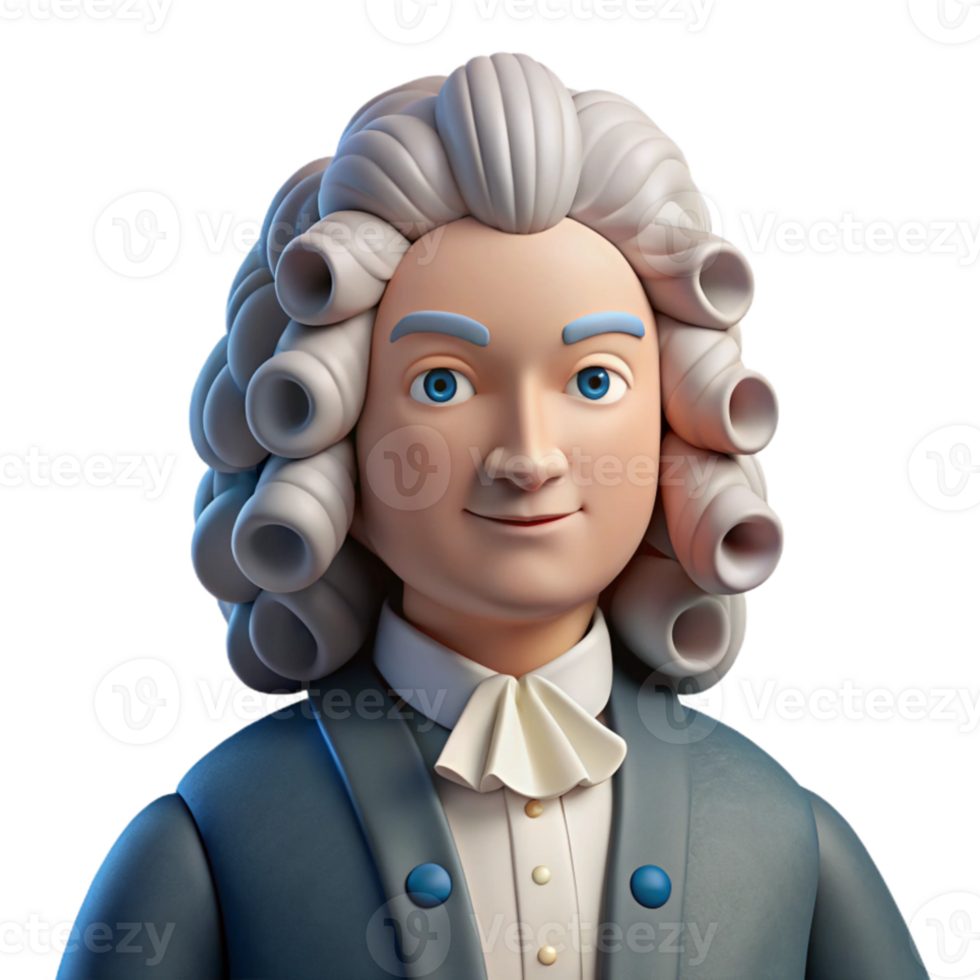 dramatic abstract Portrait of a Baroque composer with powdered wig and elegant clothing, dramatic candlelight, Baroque art style premium png