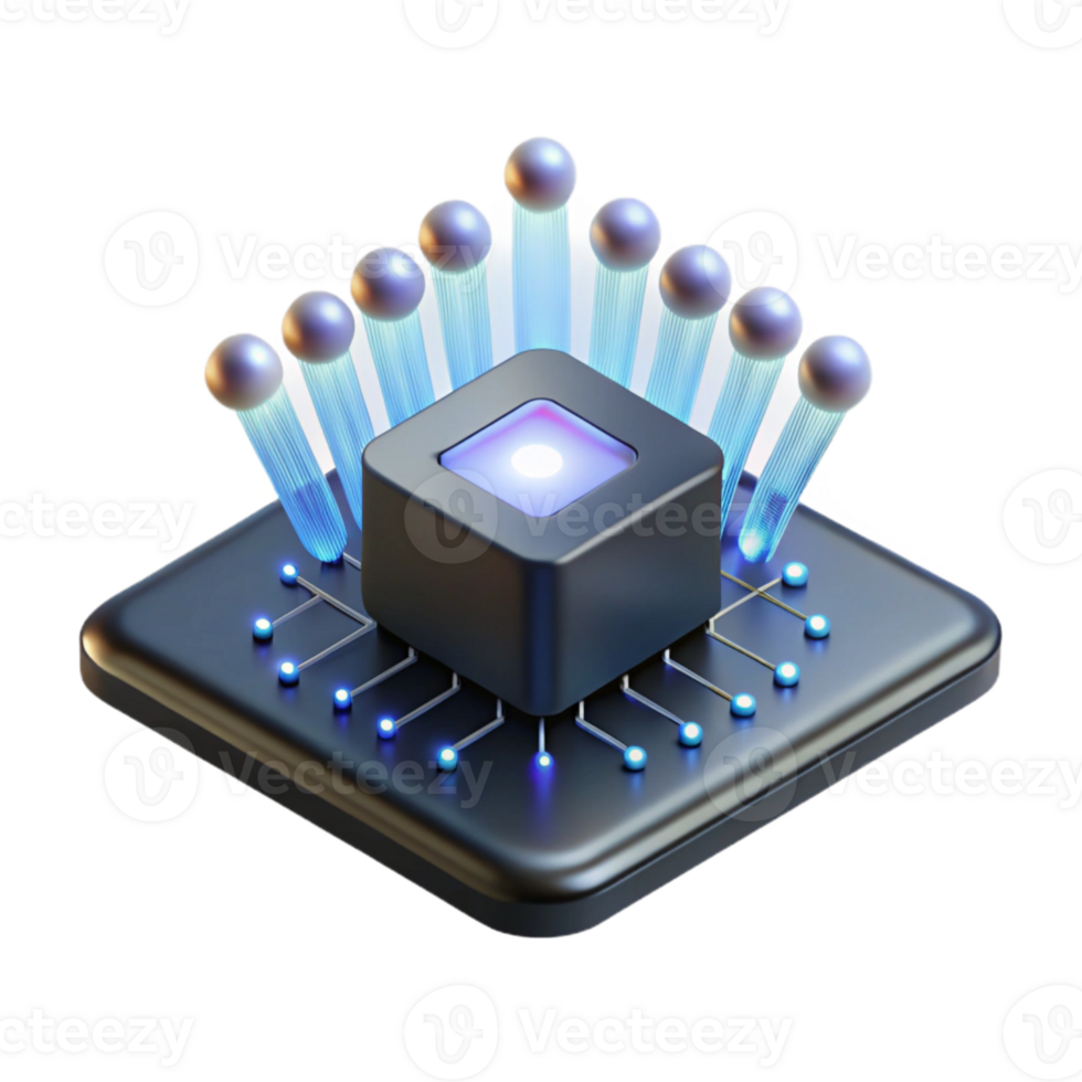impressive artistic A single microchip emitting binary code as beams of light, dark background, abstract digital art, original png