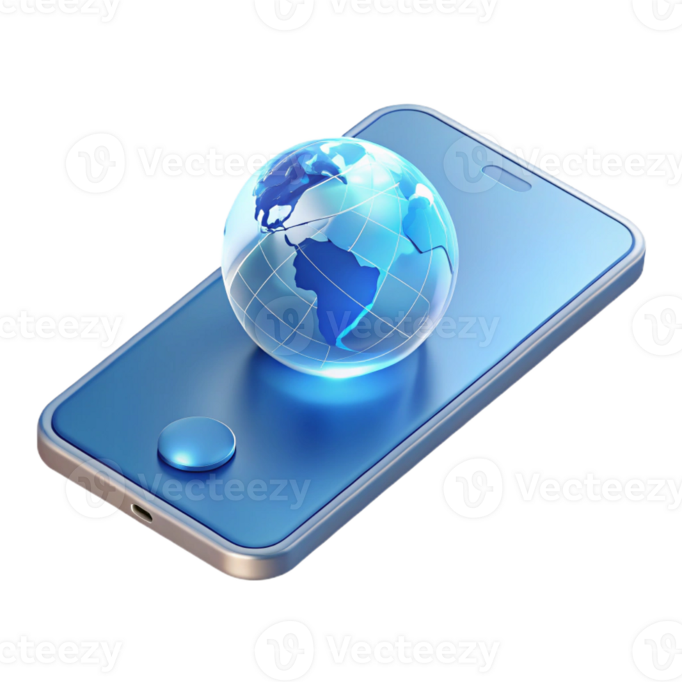 wonderful creative A levitating transparent smartphone displaying a holographic world map, soft ambient lighting, minimalist design, high resolution png