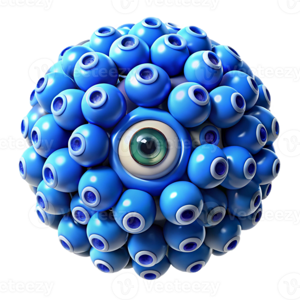 beautiful contemporary A swarm of nanobots forming the shape of a human eye, vibrant blue lighting, microscopic photography, premium png