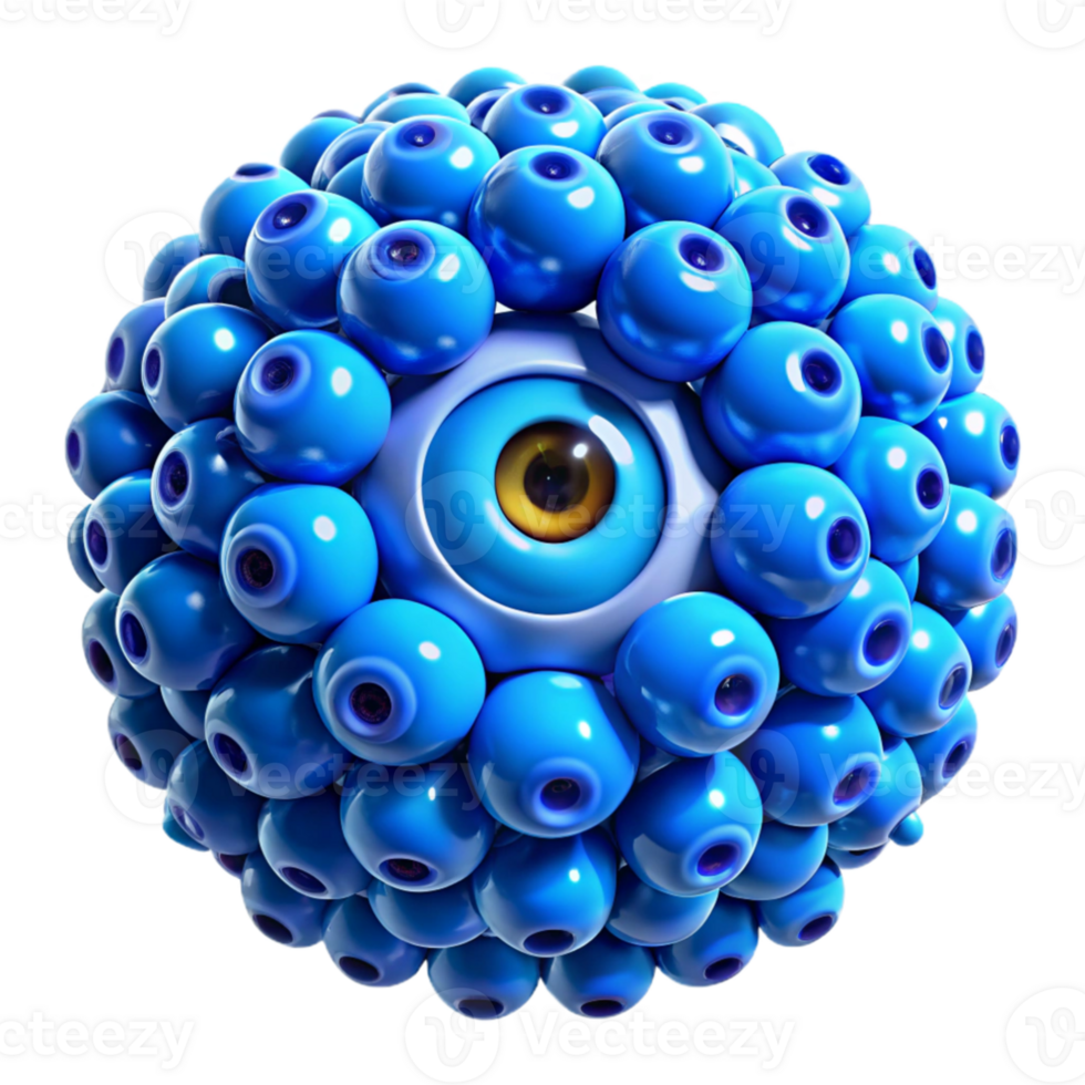 impressive minimalist A swarm of nanobots forming the shape of a human eye, vibrant blue lighting, microscopic photography, original png