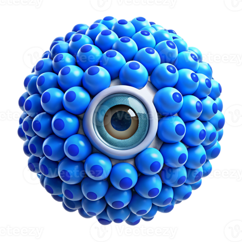 extraordinary minimalist A swarm of nanobots forming the shape of a human eye, vibrant blue lighting, microscopic photography, original png
