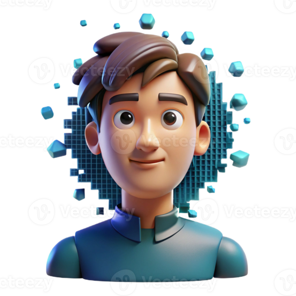 stunning modern An face composed of pixels dissolving into data streams, dynamic lighting, glitch art, authentic png